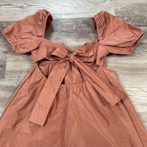 Wilfred Aritzia Puff Sleeve Dress Rust Cutout Tie Front Mini XS - Picture 4 of 8